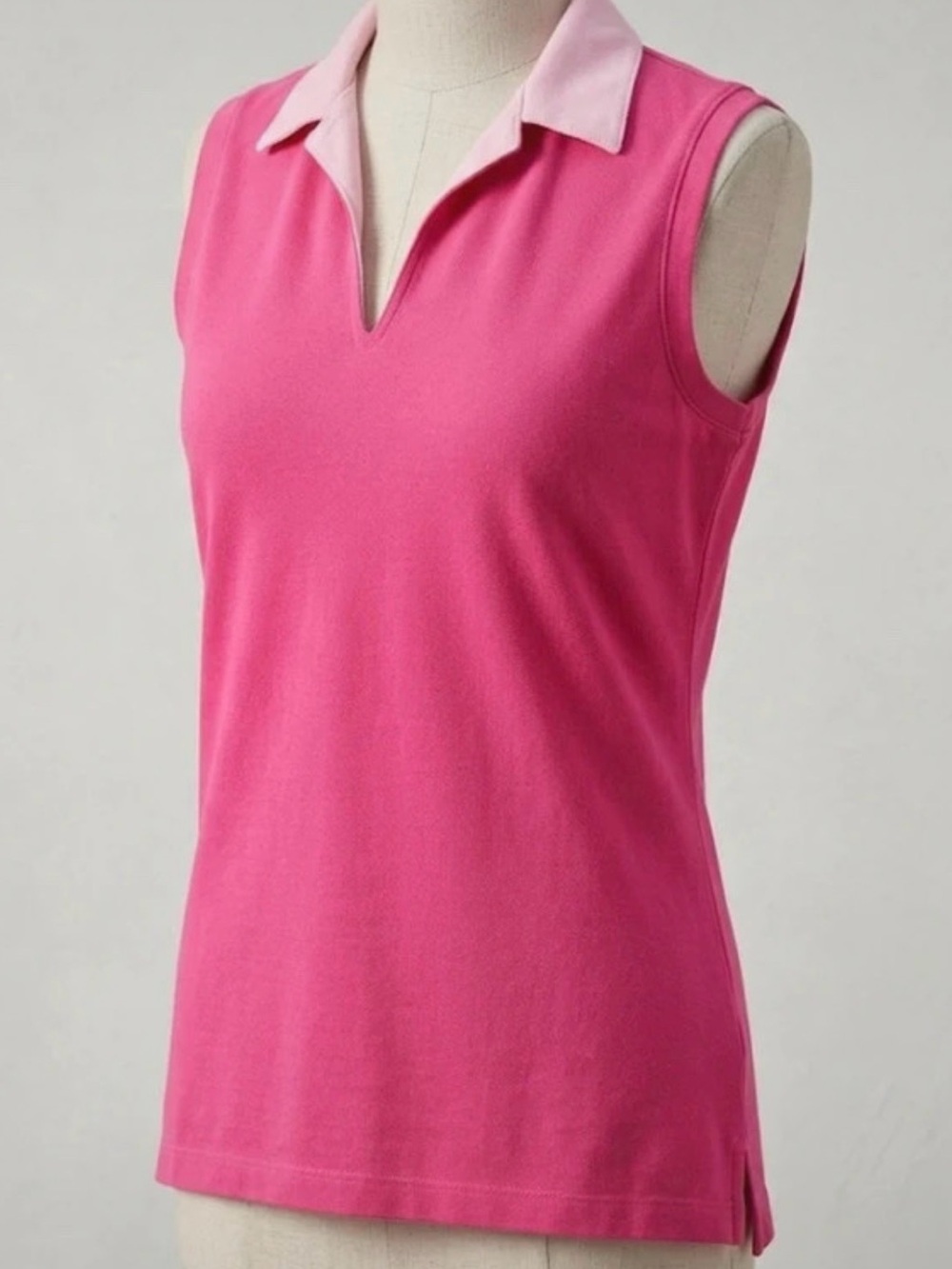Lands End Sleeveless Pink Polo Top with Contrast Collar